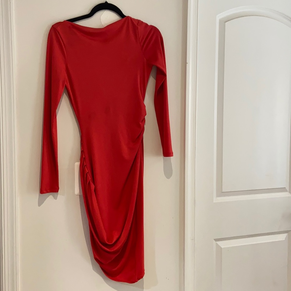 Asos red long sleeve dress with scoop back